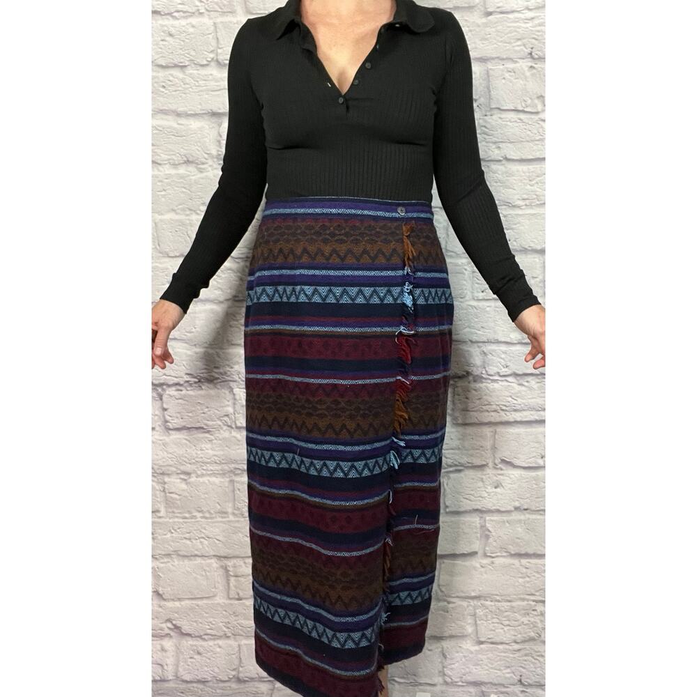 Vintage 90's TM Sport Colorful Western/Cowgirl Fringe Wool Blend Skirt